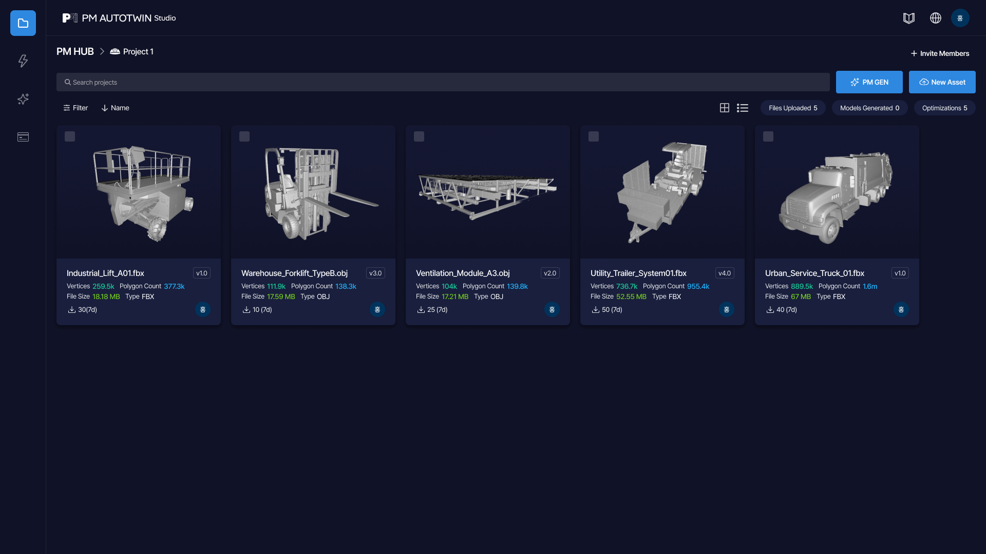 PM AutoTwin 에셋 매니저 대시보드